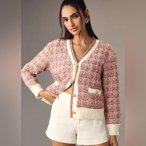 LIKE NEW Anthropologie Maeve tweed lurex coatigan size large - Picture 4 of 7